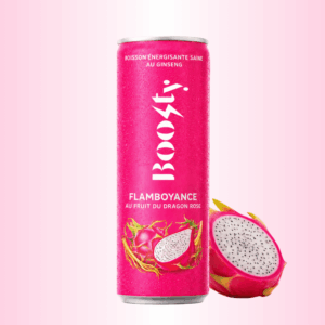 Photo d’une canette Boosty Flamboyance fruit du dragon.