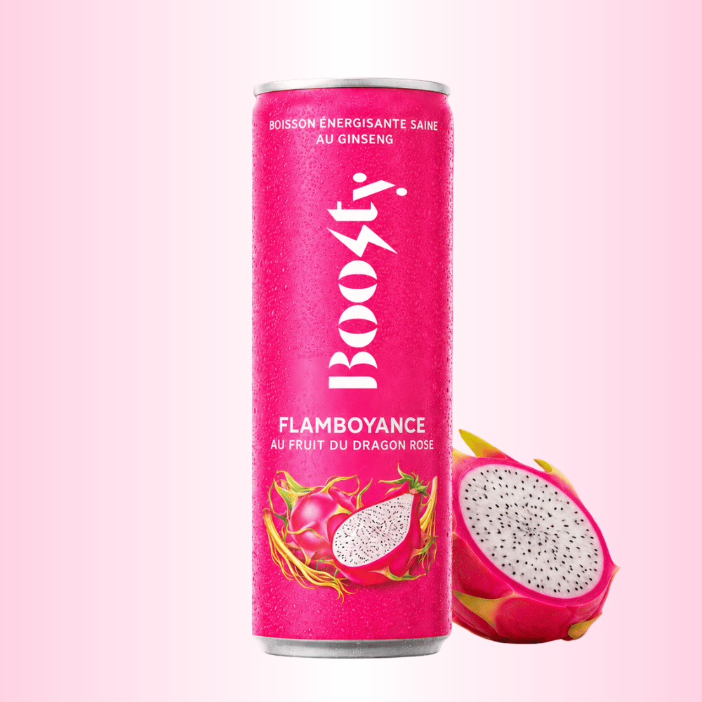 Photo d’une canette Boosty Flamboyance fruit du dragon.
