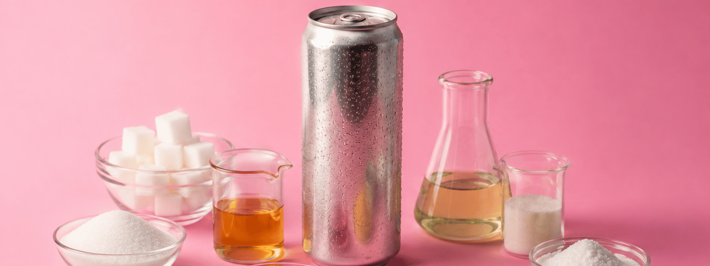 Boisson énergisante classique entourée de produits néfaste qu'elle contient
